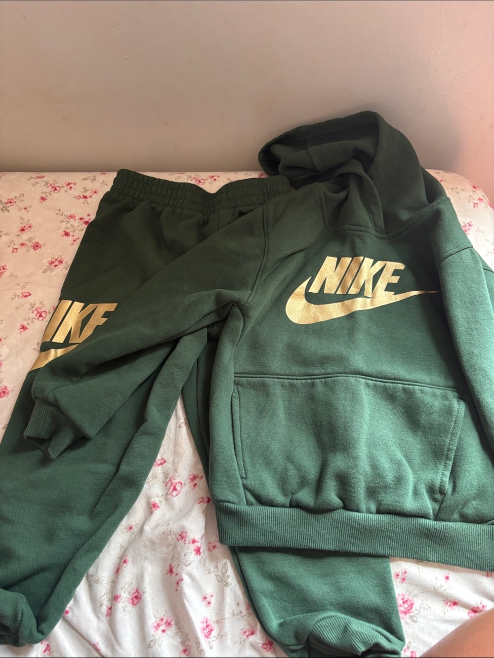 Nike Kids Dark Green Hoodie & Joggers with Gold Logo